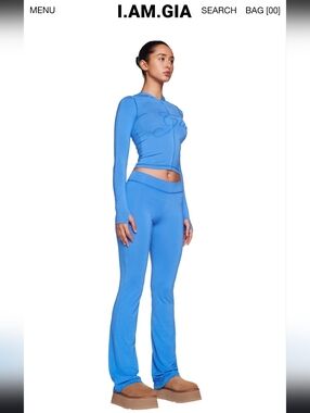 I.AM.GIA Blue Long Sleeve Cropped Top & Flared Pants Set